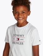 Tommy Flag Hilfiger Reg Tee Ss Tops T-shirts Short-sleeved White Tommy...