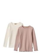 2 Rib T-Shirts L/S Ida Tops T-shirts Long-sleeved T-shirts Pink Wheat