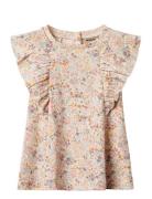 Jersey Dress Ruffle Shirley Tops T-shirts Short-sleeved Beige Wheat