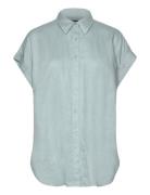 Relaxed Fit Linen Short-Sleeve Shirt Tops Shirts Short-sleeved Blue La...