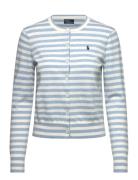 Striped Cotton-Blend Crewneck Cardigan Tops Knitwear Cardigans Blue Po...