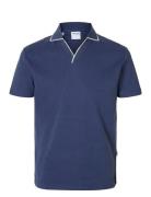 Slhsangev Split Neck Ss Polo Tops Polos Short-sleeved Blue Selected Ho...