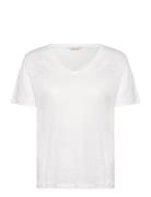 Reg Linen V-Neck Ss T-Shirt Tops T-shirts & Tops Short-sleeved White G...