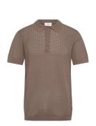 Crochet Knitted S/S Polo Tops Polos Short-sleeved Brown Lindbergh