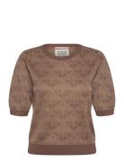 Monogram Jacquard Cropped Pullover Tops Knitwear Jumpers Brown Scotch ...