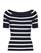 Striped Rib Knit Off Shoulder Ss Tops T-shirts & Tops Short-sleeved Na...
