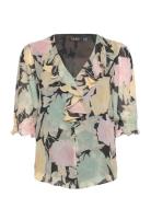 Floral Georgette Ruffle-Trim Blouse Tops Blouses Short-sleeved Multi/p...