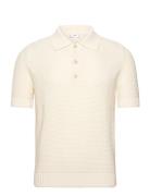 Openwork Cotton Knitte Polo Shirt Tops T-shirts Short-sleeved Cream Ma...