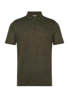 Organic Linen Polo Gots/Vegan Tops Polos Short-sleeved Khaki Green Kno...