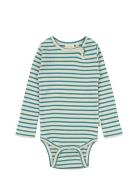 Body L/S Modal Striped Bodies Long-sleeved Green Petit Piao