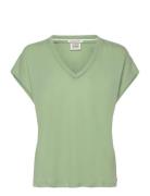 Cotton Linen V-Neck T-Shirt Tops T-shirts & Tops Short-sleeved Green S...