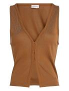 Soft Touch Sleeveless Cardigan Tops Knitwear Cardigans Brown Calvin Kl...