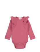 Body L/S Frill Modal Dot Bodies Long-sleeved Pink Petit Piao