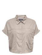 Carcaro S/S Linen Bl Boxy Shirt Tops Shirts Short-sleeved Beige ONLY C...