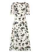 Floral Stretch Cotton Midi Dress Polvipituinen Mekko Cream Lauren Ralp...