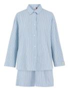 Stripel Shirt+Shorts Pyjama Blue Becksöndergaard