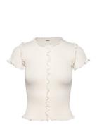Frill-Edge Ribbed Knitted Top Tops T-shirts & Tops Short-sleeved White...