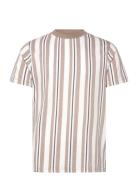 Towel Striped O-Neck Tee S/S Tops T-shirts Short-sleeved Beige Lindber...