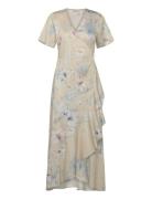 Floral Print Wrap Ss Frill Dress Polvipituinen Mekko Cream GANT