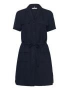 Textured Linen S/S Short Dress Polvipituinen Mekko Navy Tommy Hilfiger