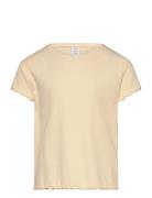 Top Ss Rib With Frill Edges Ba Tops T-shirts Short-sleeved Yellow Lind...