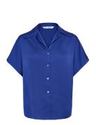 Short-Sleeved Satin Shirt Tops Shirts Short-sleeved Blue Mango