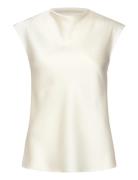 Satin Blouse With Draped Neck Tops Blouses Short-sleeved White Mango