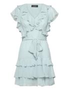 Ruffle-Trim Crinkle Georgette Dress Lyhyt Mekko Blue Lauren Ralph Laur...