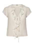 Frilled Tie-Front Top Tops Blouses Short-sleeved White Weekday