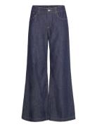 Wideleg Mid-Rise Jeans Bottoms Jeans Flares Navy Mango