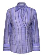 Striped Shirt With Multi-Position Closure Tops Shirts Long-sleeved Blu...