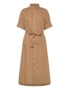 Belted Linen Shirtdress Polvipituinen Mekko Beige Polo Ralph Lauren