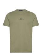 Embroidered T-Shirt Tops T-shirts Short-sleeved Khaki Green Fred Perry