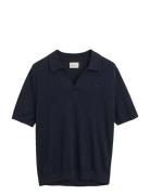 Linen Blend Ss Polo Tops Polos Short-sleeved Navy GANT