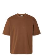 Slhlooseoscar Ss O-Neck Tee Noos Tops T-shirts Short-sleeved Brown Sel...