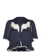 Delicate Lace Shirt Tops Blouses Short-sleeved Navy Stella Nova
