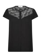 Rwelif Capsleeve Regular Lace Blous Tops Blouses Short-sleeved Black R...