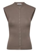 Sleeveless Button-Up Top Tops T-shirts & Tops Sleeveless Brown Weekday