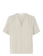 Slfdimitra Ss Jacquard Top B Tops Blouses Short-sleeved Cream Selected