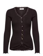 Rwbabette Silk Ls V-Neck Lace Cardi Tops Knitwear Cardigans Brown Rose...