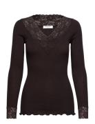 Rwbernadine Organic Ls V-Neck Lace Tops T-shirts & Tops Long-sleeved B...