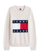 Tjm Reg Melange Flag Sweater Tops Knitwear Round Necks White Tommy Jea...