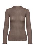 Rwbelize Silk Ls T-Neck T-Shirt Tops T-shirts & Tops Long-sleeved Brow...