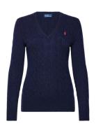 Cable-Knit Wool-Cashmere V-Neck Sweater Tops Knitwear Jumpers Navy Pol...