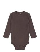 Wool/Bamboo Ls Body Bodies Long-sleeved Brown Mikk-line