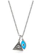Men's Silver Necklace With Turquoise Evil Eye And Eye Of Ra Pendant Ka...