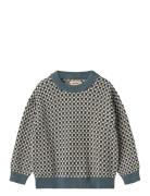 Jaquard Pullover Flores Tops Knitwear Pullovers Blue Wheat