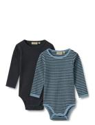 2 Body L/S Berti Bodies Long-sleeved Blue Wheat