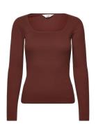 Ls Square Neck Tops T-shirts & Tops Long-sleeved Brown Lee Jeans