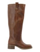 Biamary Knee High Pull On Boot Pull Up Leather Korkeavartiset Saapikka...